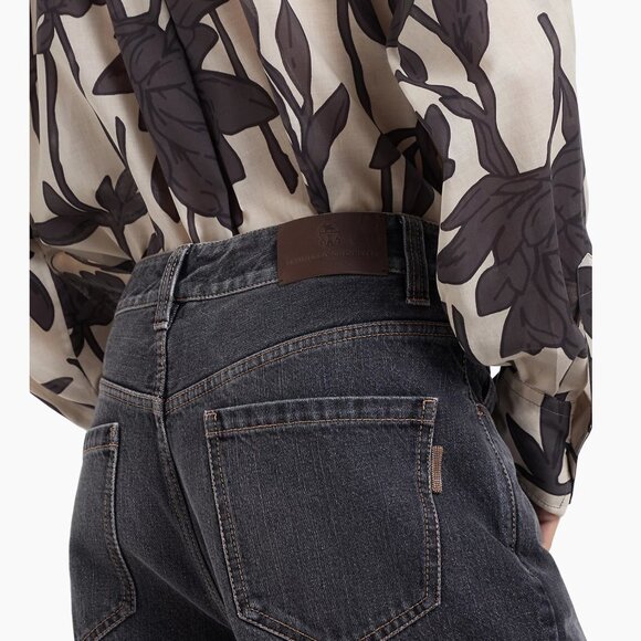 Brunello Cucinelli Monili Tab Jeans Black Denim Relaxed Size 12 New Tag $1,895 - Picture 3 of 16